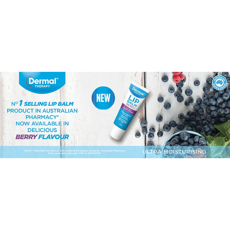 DERMAL THERAPY Lip Balm Berry 10g Dry Cracked Dehydrated Lips Berry Pawpaw