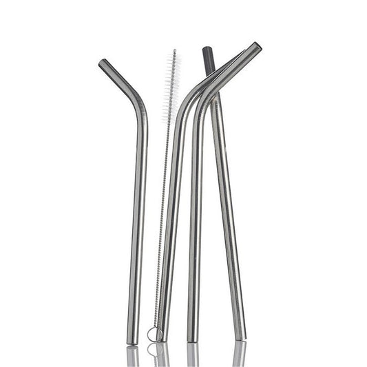 Life Basics Stainless Steel Straws - 4 Pack Plus Cleaning Brush