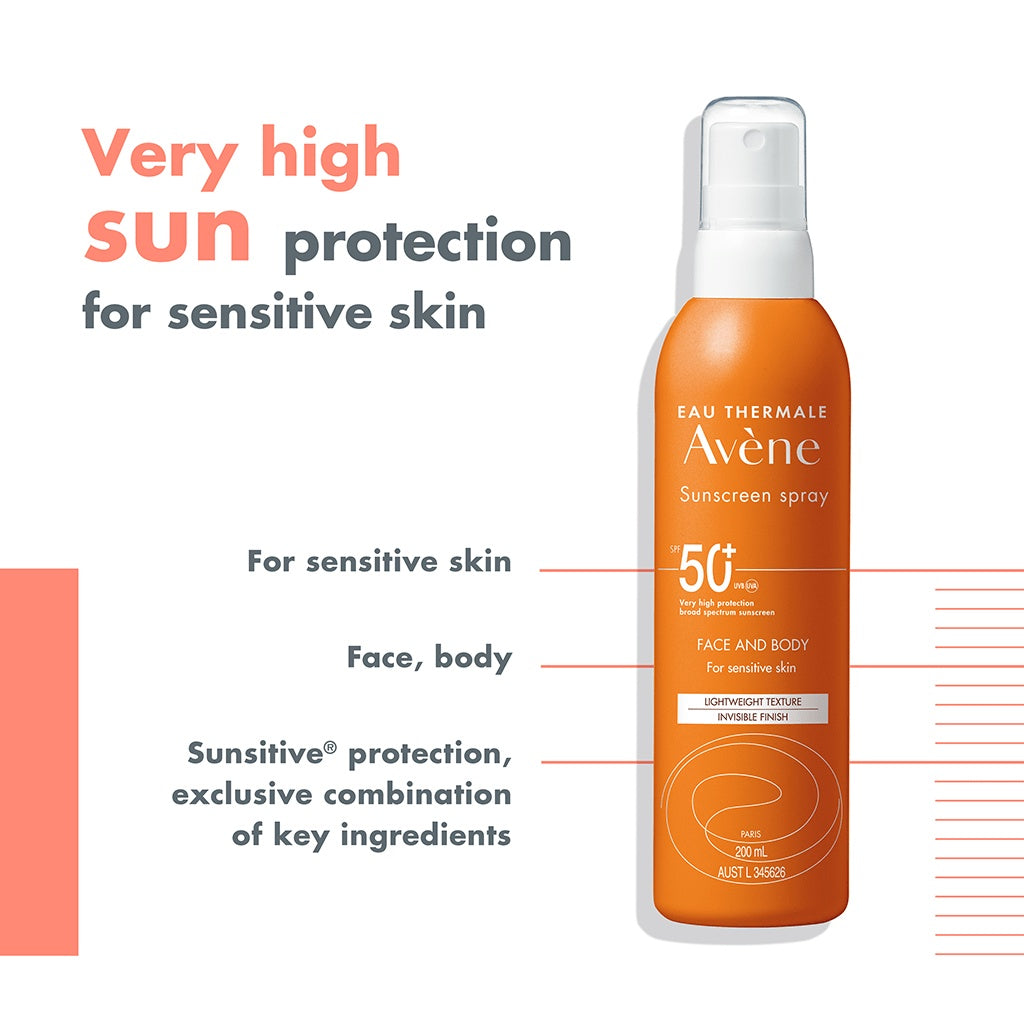 AVENE Sunscreen Spray SPF 50+ 200 mL Face Body Sun Protection