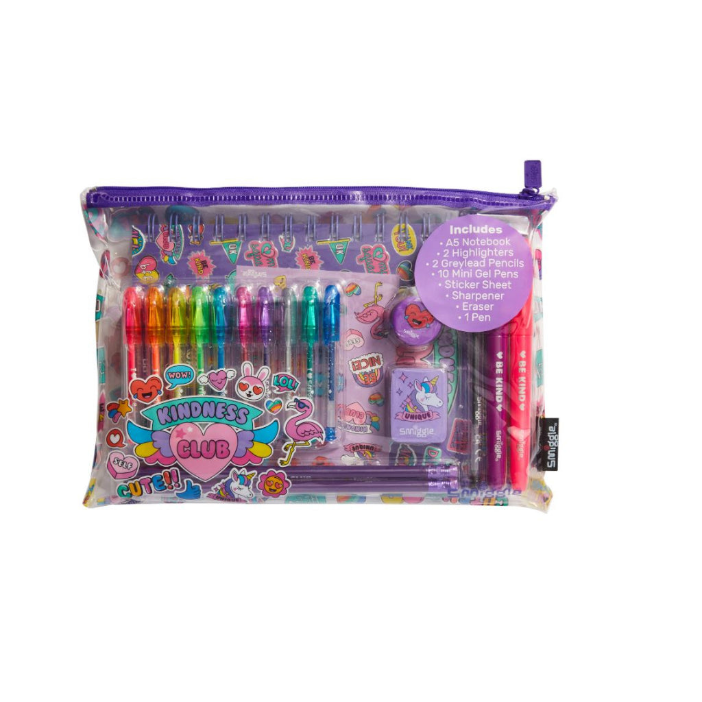 Smiggle Kids Essentials A5 Stationery Gift Pack Notebooks Pens Pencil Case Sticker Eraser