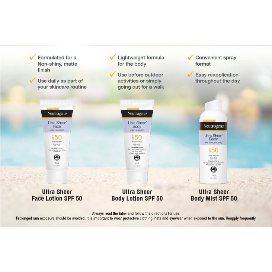 Neutrogena Ultra Sheer Face Fluid Facial Sunscreen SPF 50 Matte Non-greasy Non-shiny 40ml
