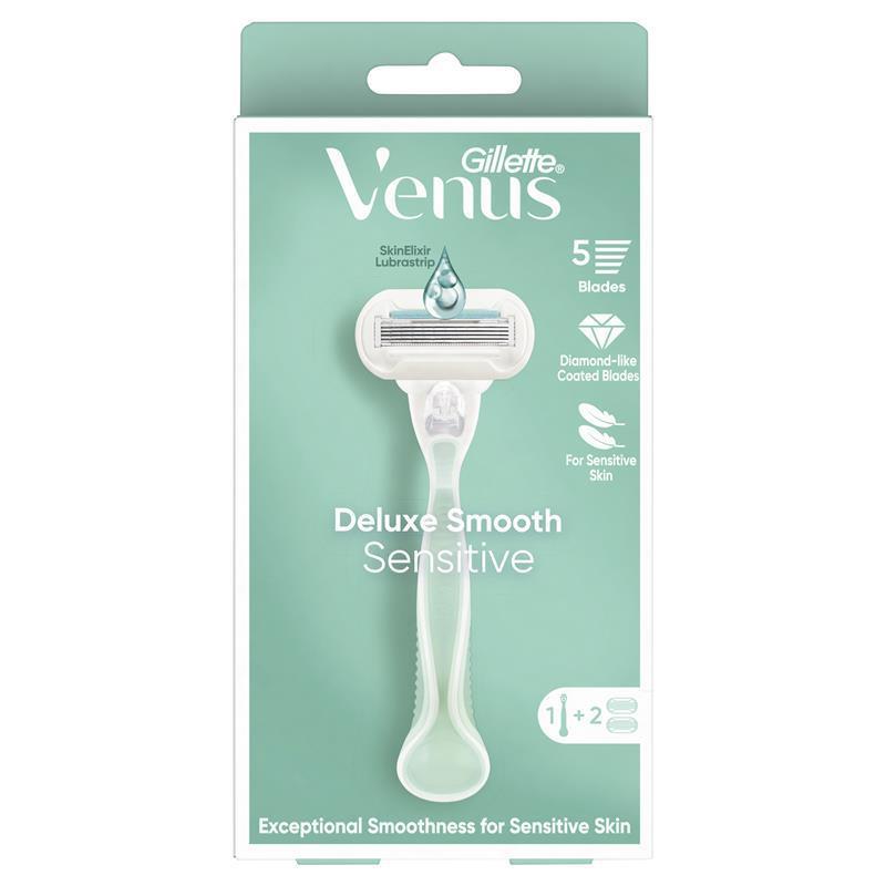 Gillette Venus Deluxe Smooth Sensitive Women's Shaver Razor Handle + 2 Blade Refills