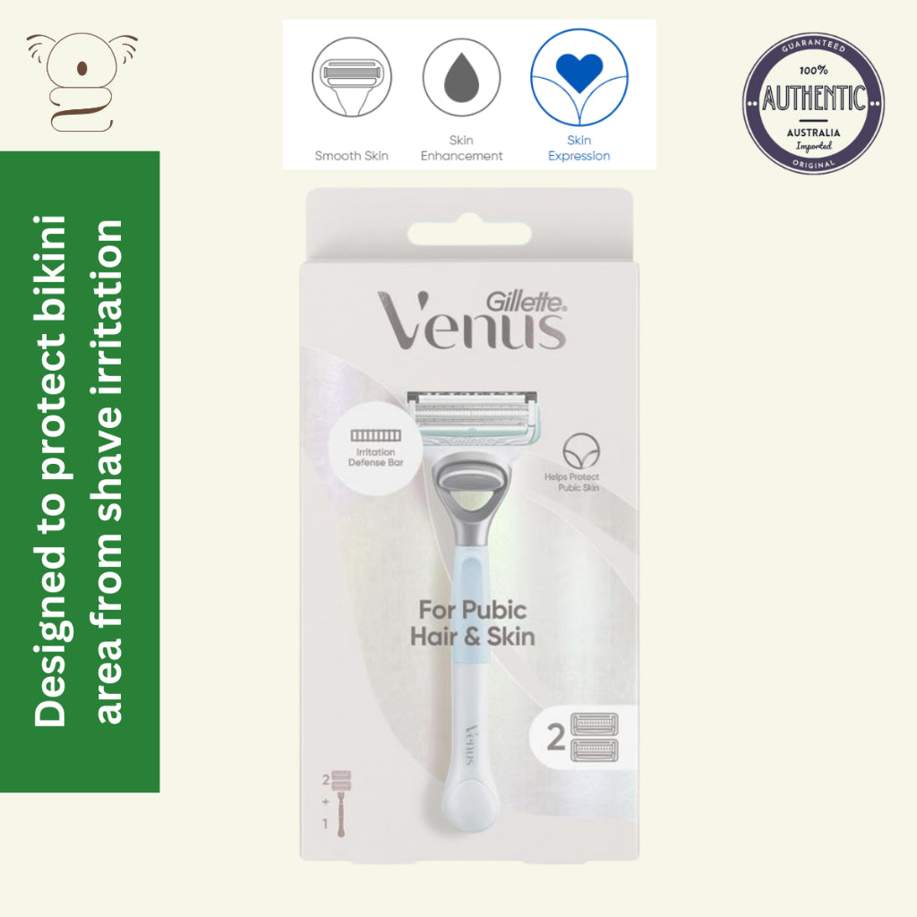 Gillette Venus Women's Bikini Razor Shaver For Pubic Hair & Skin with 2 Blade Refills