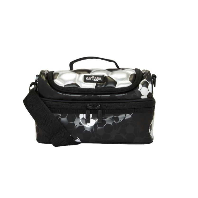 SMIGGLE Striker Print Block Double Decker Boys Lunchbox Black