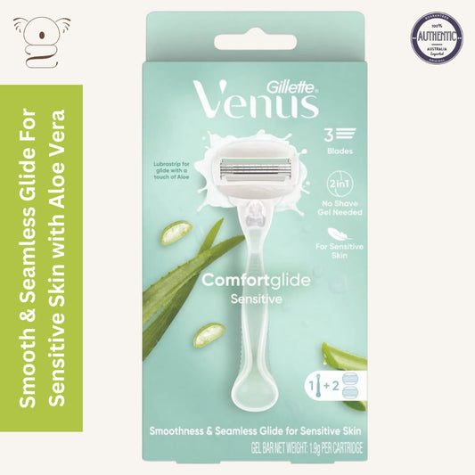 Gillette Venus Comfort Glide Sensitive Womens Razor Handle Shave + 2 Blade Refills
