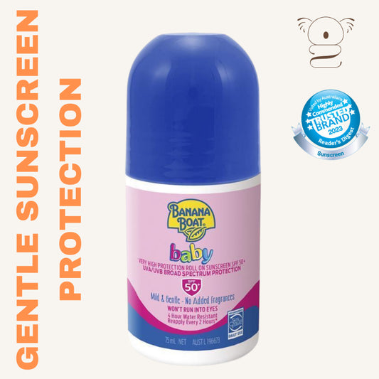 Banana Boat Baby Roll On Sunscreen SPF 50+ UVA/UVB Sun Protection Water Resistant 75ml