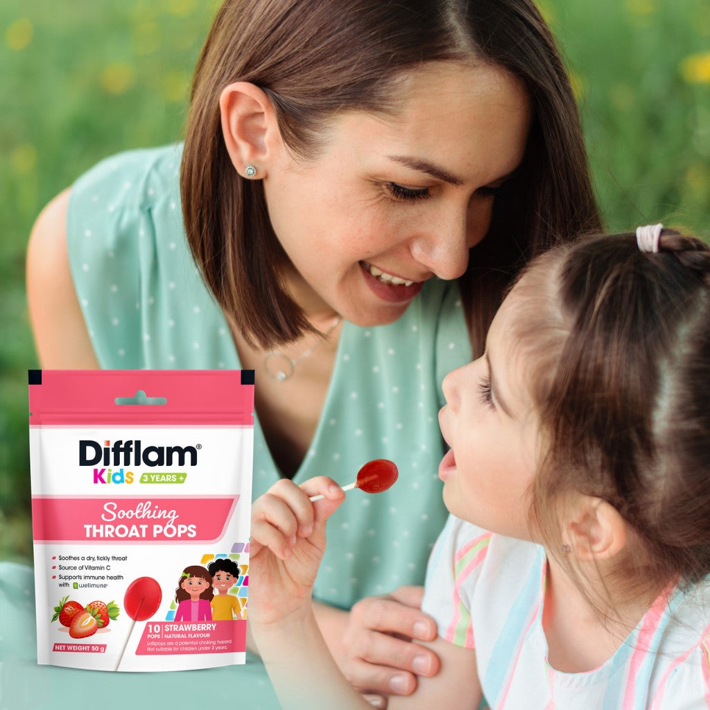 Difflam Kids Soothing Sore Throat Lollipops Lozenges Manuka Honey or Strawberry Flavor 10 pack