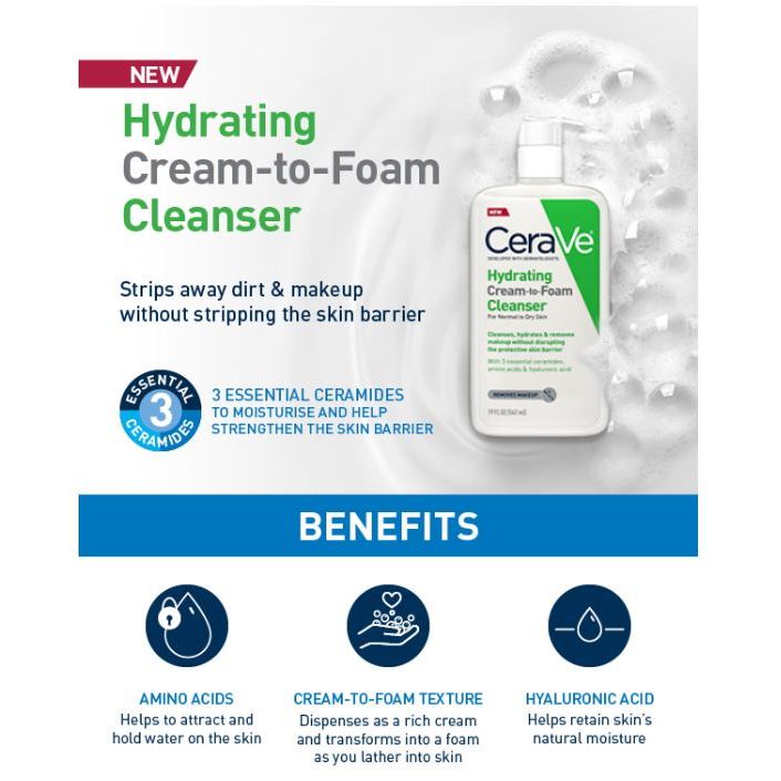 CeraVe Hydrating Cream to Foam Cleanser for Normal to Dry Skin 236ml