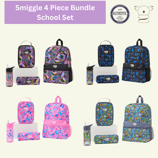 AUTHENTIC Smiggle Giggle 4 Piece Set Bundle School Backpack Luncbox Pencil Case Drink Bottle