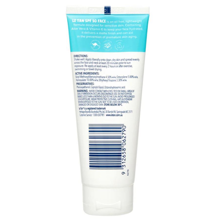 Le Tan Sensitive Face Sunscreen SPF50 UVA UVB Broad Spectrum Oil Free Lightweight Matte