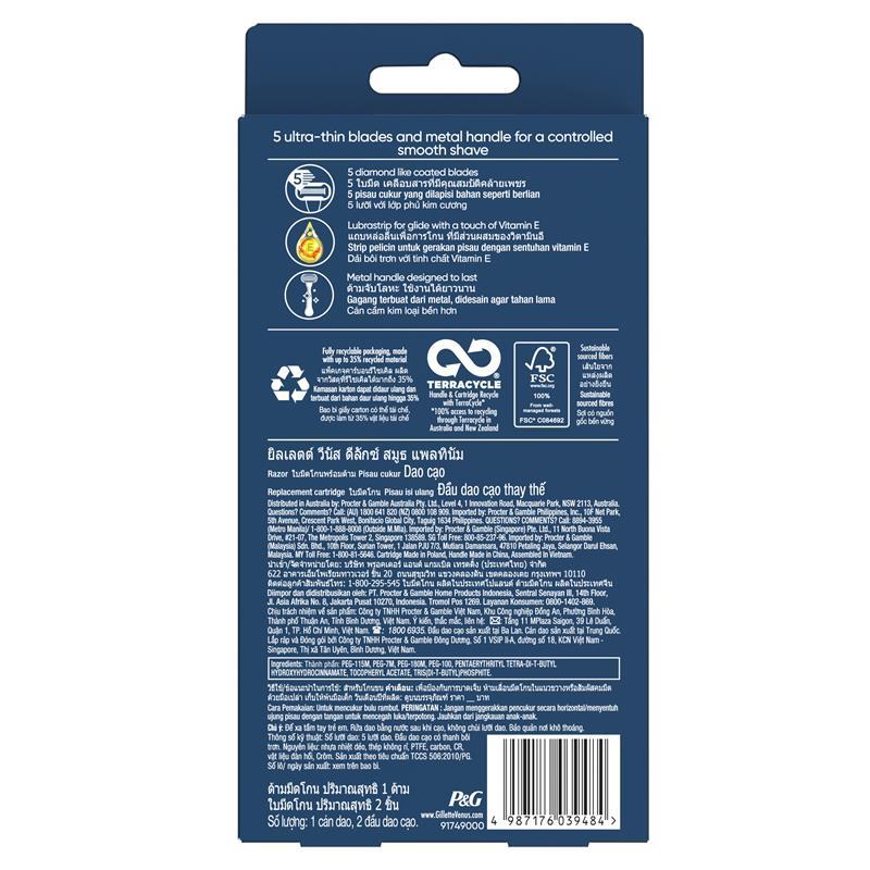 Gillette Venus Deluxe Smooth Platinum Razor With 2 Womens Razor Blades Refill