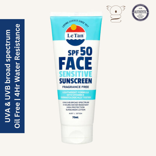 Le Tan Sensitive Face Sunscreen SPF50 UVA UVB Broad Spectrum Oil Free Lightweight Matte