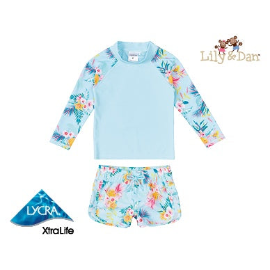 ALDI Lily & Dan Girls Rash Vest & Boardshort Bikini Set Swimwear Sizes 3-12 years