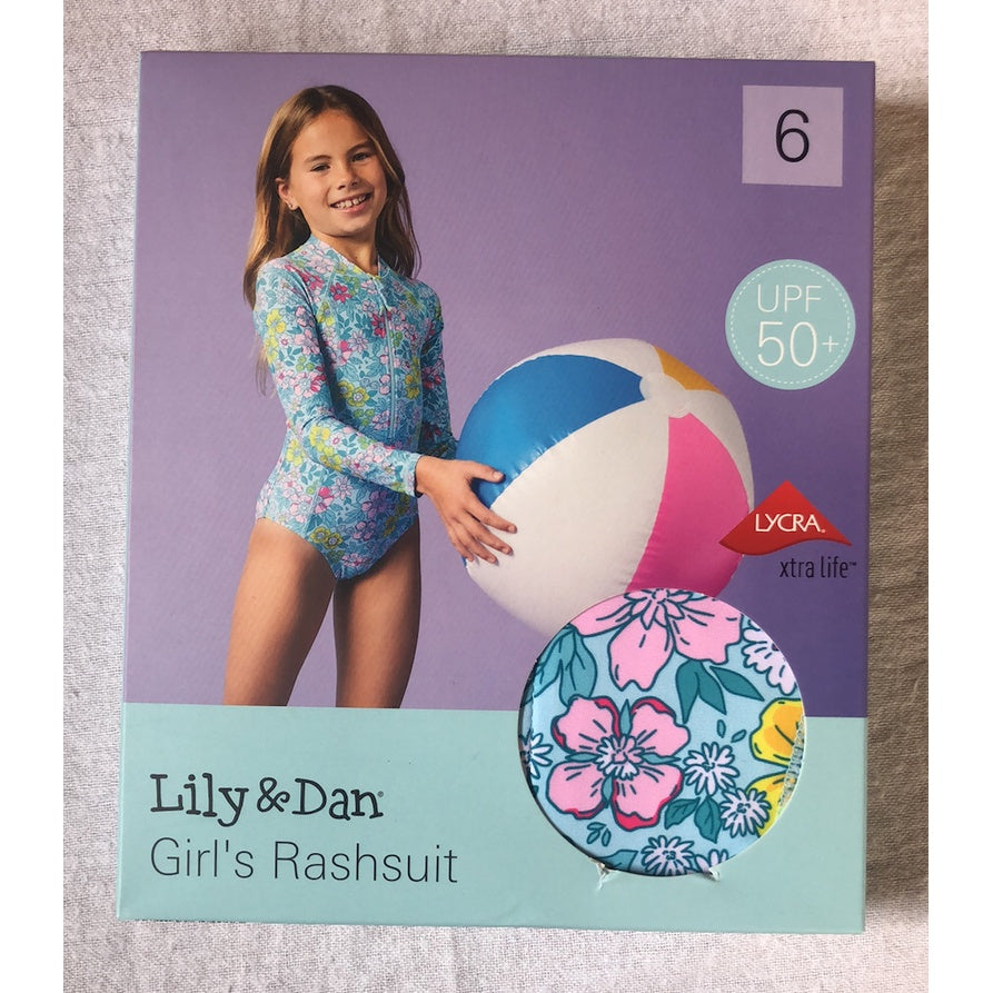 ALDI Lily & Dan Girls Long Sleeve One Piece Rashsuit Swimwear Sizes 3-12 years