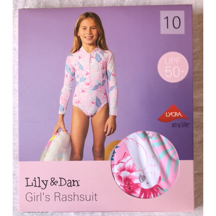 ALDI Lily & Dan Girls Long Sleeve One Piece Rashsuit Swimwear Sizes 3-12 years