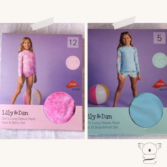 ALDI Lily & Dan Girls Rash Vest & Boardshort Bikini Set Swimwear Sizes 3-12 years