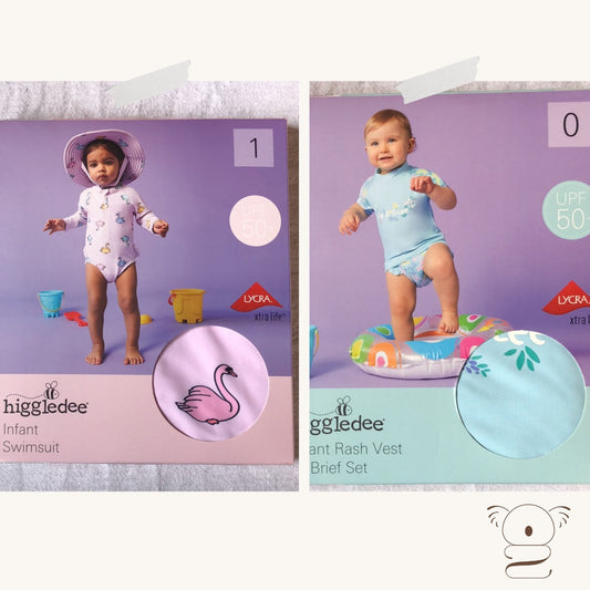ALDI Higgledee Girls Infant Swimsuit One Piece Rash Set Baby Size 0-2 years old