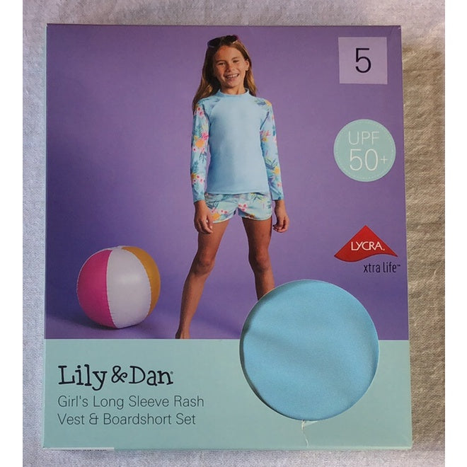 ALDI Lily & Dan Girls Rash Vest & Boardshort Bikini Set Swimwear Sizes 3-12 years