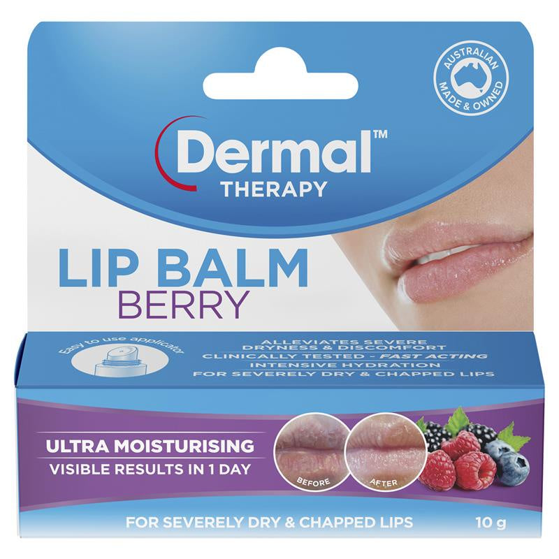 DERMAL THERAPY Lip Balm Berry 10g Dry Cracked Dehydrated Lips Berry Pawpaw