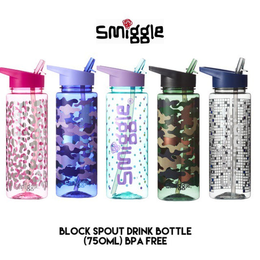 SMIGGLE Block Spout Drink Bottle 750ml Boys Girls School BPA Free
