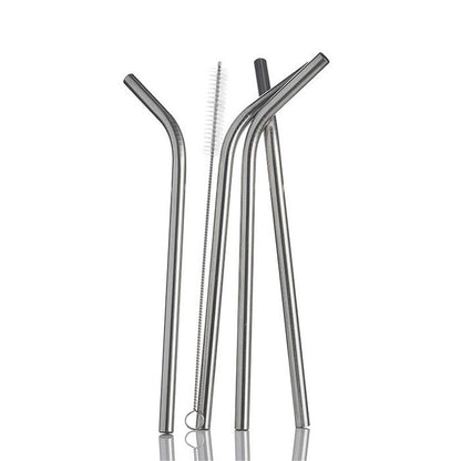 Life Basics Stainless Steel Straws - 4 Pack Plus Cleaning Brush