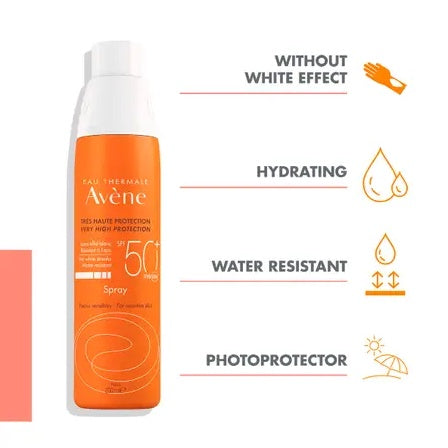 AVENE Sunscreen Spray SPF 50+ 200 mL Face Body Sun Protection