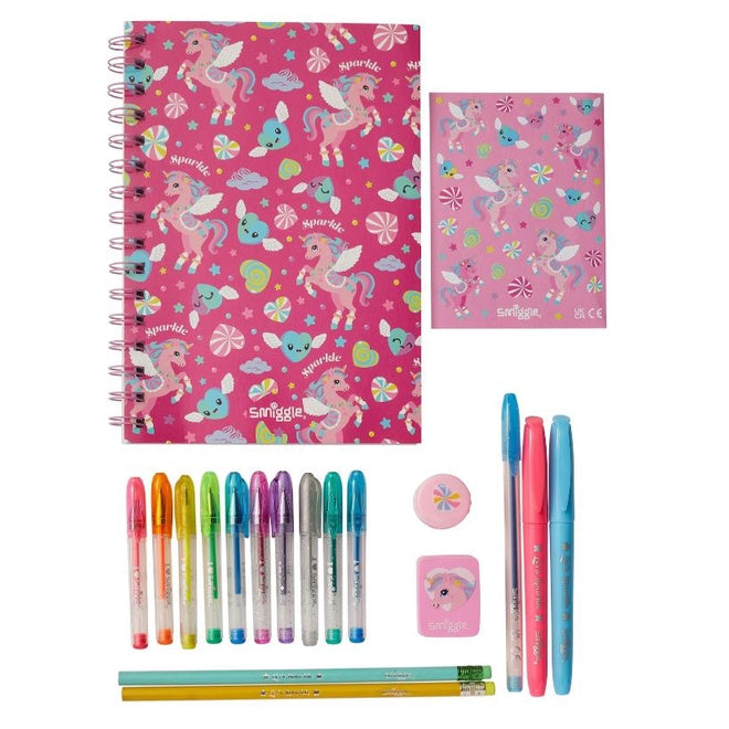 Smiggle Kids Essentials A5 Stationery Gift Pack Notebooks Pens Pencil Case Sticker Eraser