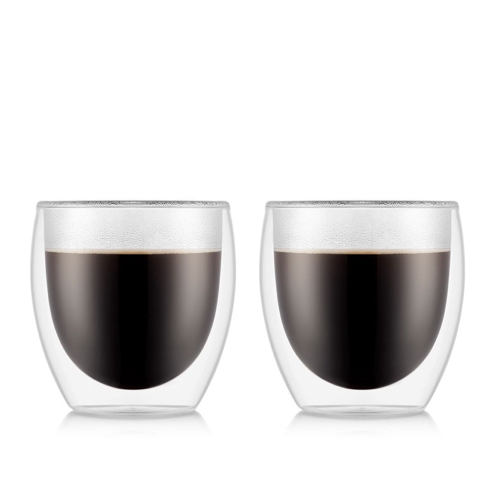 Bodum 2 pcs Glass Double Wall Small 0.25 L, 8 oz Thermal Heat Cold Insulation Cup Mug