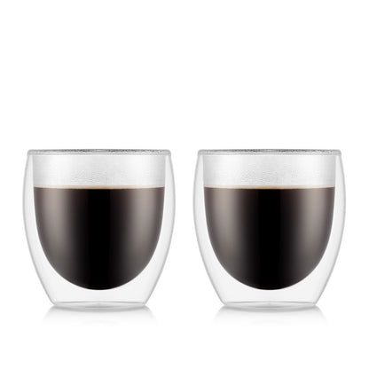 Bodum 2 pcs Glass Double Wall Small 0.25 L, 8 oz Thermal Heat Cold Insulation Cup Mug