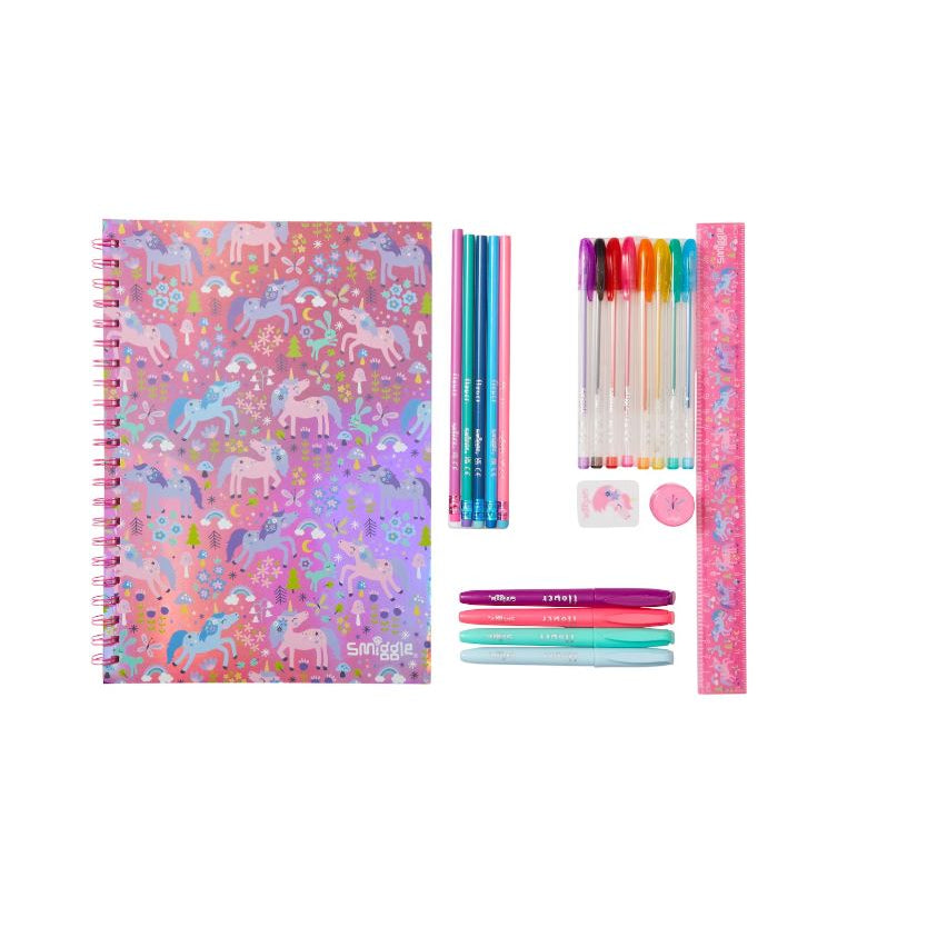 Smiggle Wish A4 Essentials Stationery Gift Pack - Pencils, Pens, Notebook, Eraser, Ruler