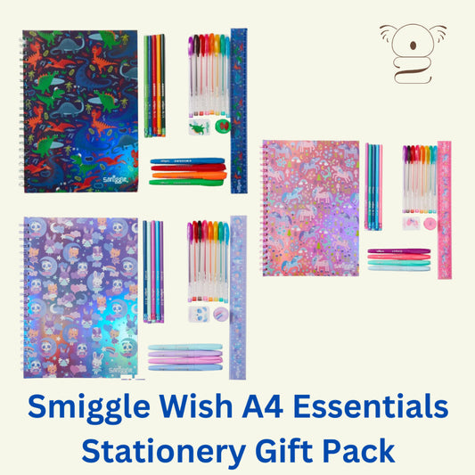 Smiggle Wish A4 Essentials Stationery Gift Pack - Pencils, Pens, Notebook, Eraser, Ruler