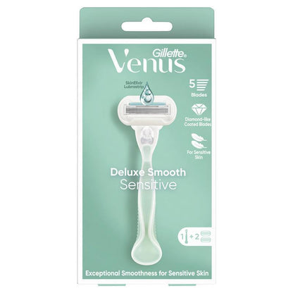 Gillette Venus Deluxe Smooth Sensitive Women's Shaver Razor Handle + 2 Blade Refills