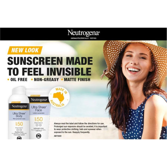 Neutrogena Ultra Sheer Body Lotion Sunscreen SPF 50 Water Resistant & Non-Greasy Lightweight 85ml