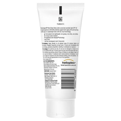 Neutrogena Ultra Sheer Body Lotion Sunscreen SPF 50 Water Resistant & Non-Greasy Lightweight 85ml
