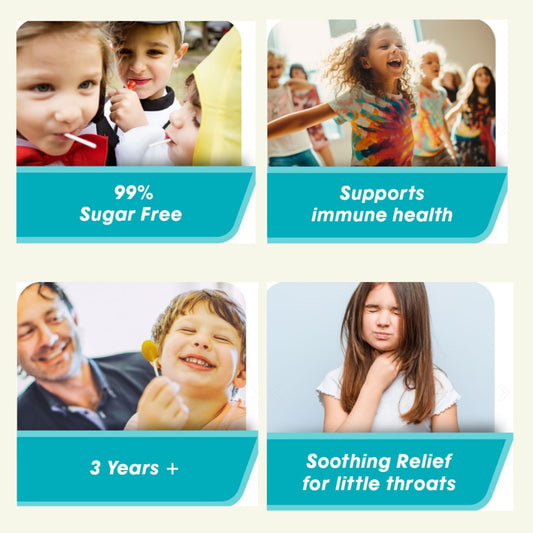 Difflam Kids Soothing Sore Throat Lollipops Lozenges Manuka Honey or Strawberry Flavor 10 pack