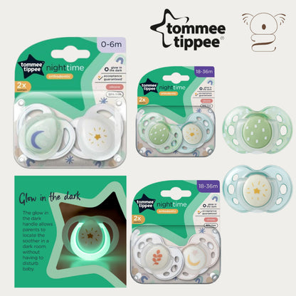 Tommee Tippee Closer To Nature Soother Dummy Pacifier Night Time 0-26 months 2 Pack