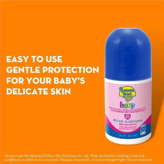 Banana Boat Baby Roll On Sunscreen SPF 50+ UVA/UVB Sun Protection Water Resistant 75ml
