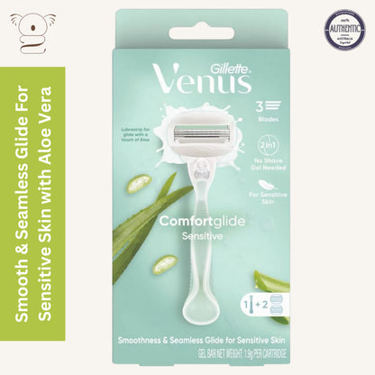 Gillette Venus Comfort Glide Sensitive Womens Razor Handle Shave + 2 Blade Refills