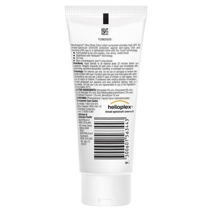 Neutrogena Ultra Sheer Face Lotion Sunscreen SPF 50 Non-greasy Non-sticky Matte Finish 88ml