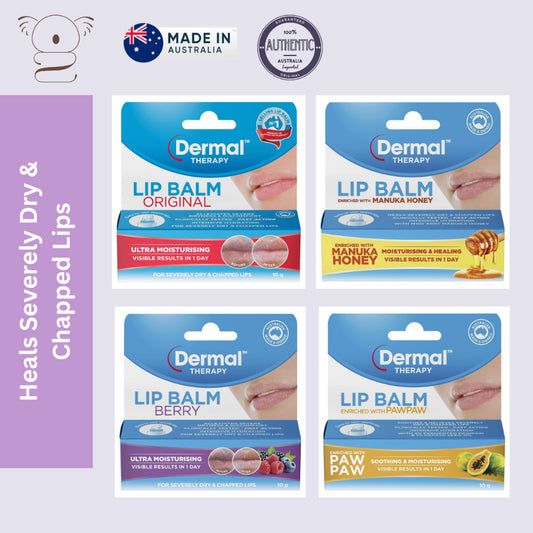 DERMAL THERAPY Lip Balm Berry 10g Dry Cracked Dehydrated Lips Berry Pawpaw