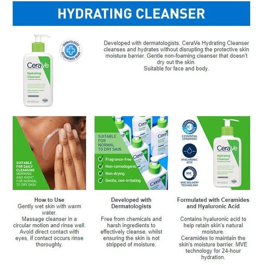CeraVe Hydrating Cleanser Normal to Dry Skin 236ml 473ml