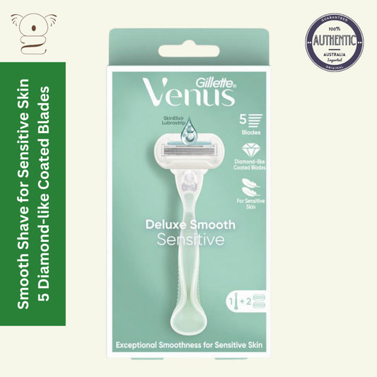 Gillette Venus Deluxe Smooth Sensitive Women's Shaver Razor Handle + 2 Blade Refills