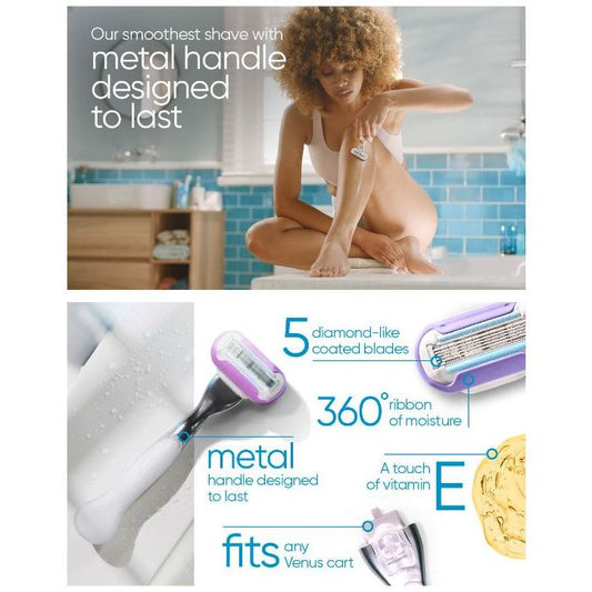 Gillette Venus Deluxe Smooth Platinum Razor With 2 Womens Razor Blades Refill
